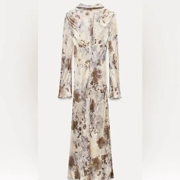 NWOT Zara Multicolor Abstract Print Cowl Neck Dress Women’s Size L - XL - Picture 3 of 10